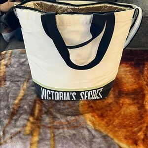 Victoria's Secret Black and White Tote with Green Accent